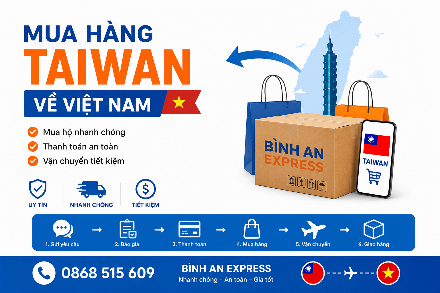 Mua hàng Taiwan về Việt Nam nhanh, an toàn, giá tốt