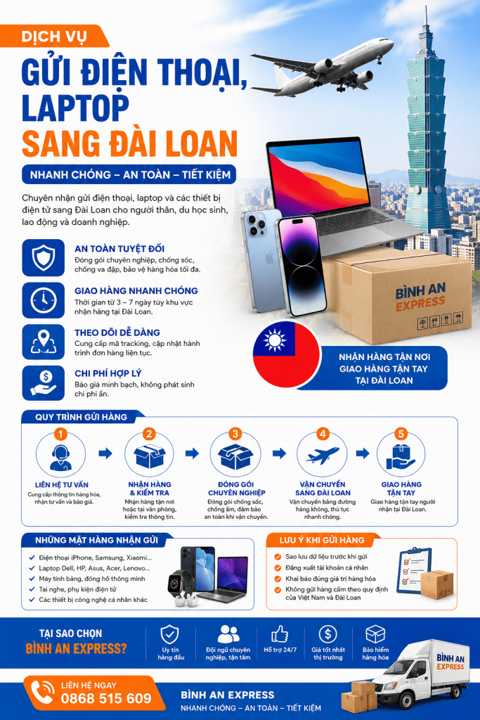Gửi Điện Thoại - Laptop sang Đài Loan nhanh chóng, an toàn