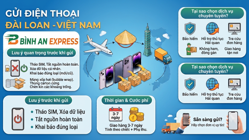 Dịch Vụ Gửi Điện Thoại Từ Đài Loan Về Việt Nam