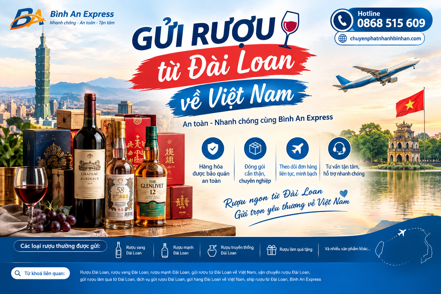 Gửi Rượu từ Đài Loan về Việt Nam – An toàn, nhanh chóng cùng Bình An Express