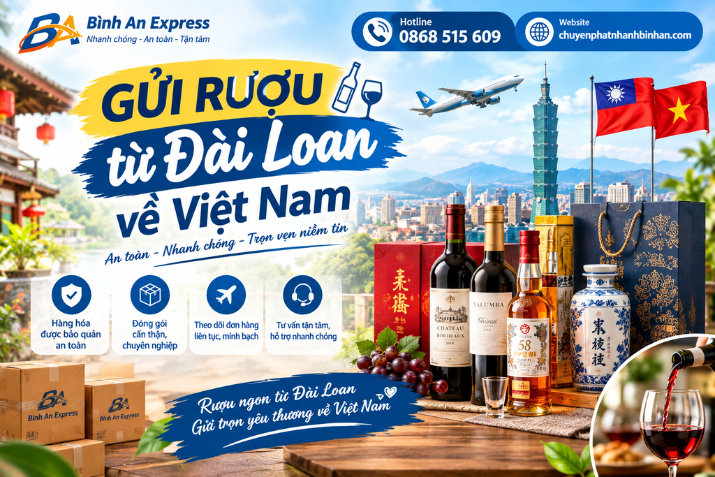 Gửi Rượu từ Đài Loan về Việt Nam – An toàn, nhanh chóng cùng Bình An Express